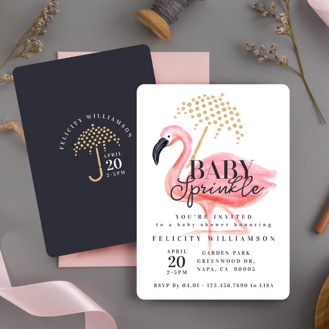 Invitation Flamant rose d'aquarelle rose Baby shower d'arrosa (Pink Watercolor Flamingo Baby Sprinkle Baby Shower Invitation)