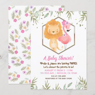 Invitation Flamant rose d'aquarelle tropicale et Baby shower 