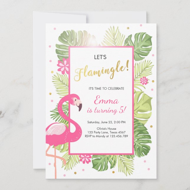 Invitation Flamant rose de fête Tropical Birthday luau (Devant)