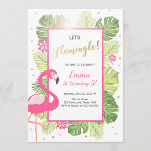 Invitation Flamant rose de fête Tropical Birthday luau