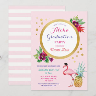 Invitation Flamant rose de l'Aloha Graduation Party Tropical