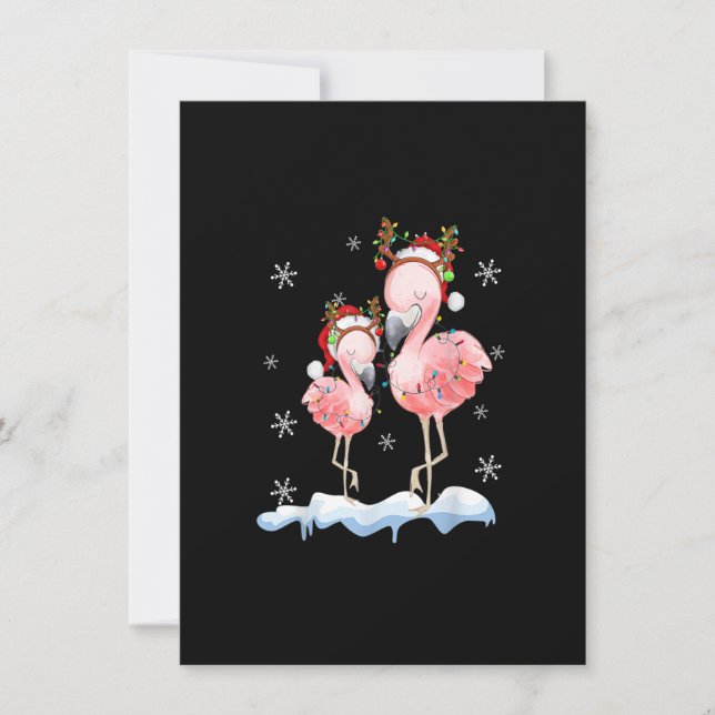 Invitation Flamant rose de Noël Santa Hat Jeu de lumières Fla (Devant)