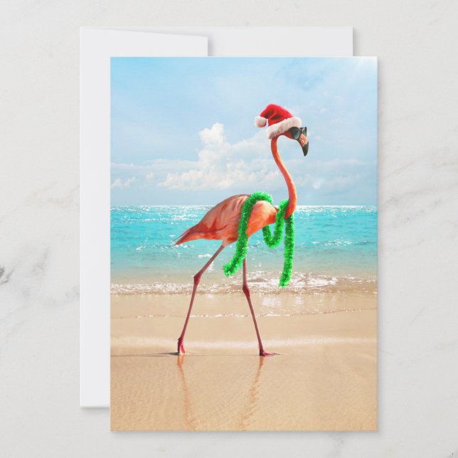 Invitation Flamant rose de Noël sur la plage (Devant)