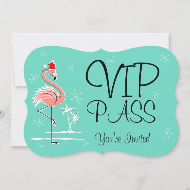 Invitation Flamant rose de Noël 'VIP PASS' support d'invitati (Devant)