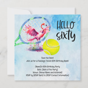 Invitation Flamant rose de tennis 60e fête d'anniversaire