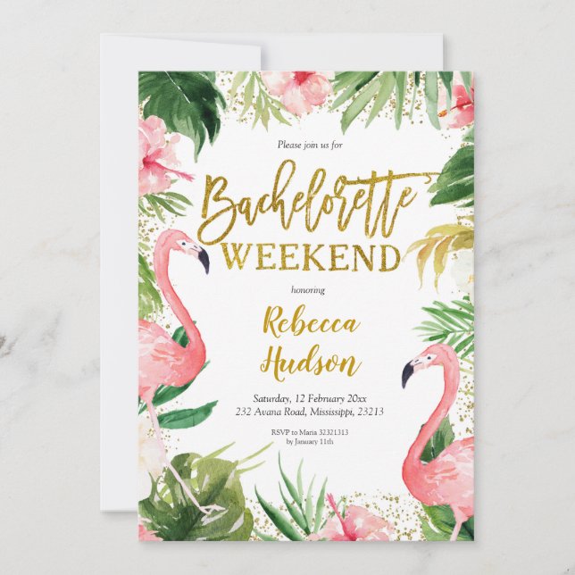 Invitation Flamant rose d'été Bachelorette Week-end Invitatio (Devant)