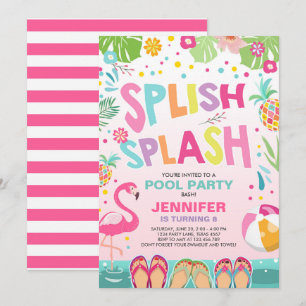Invitation Flamant rose d'invitation à la piscine Ananas trop