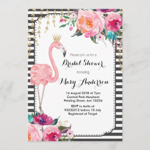 Invitation Flamant rose Envoi d'une douche nuptiale Noir blan