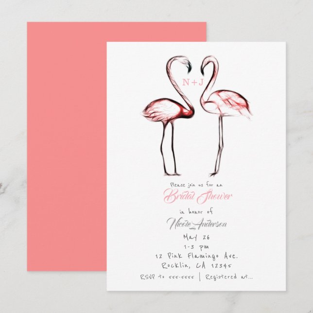 Invitation Flamant rose Flamants roses roses Pêche Fête des m (Devant / Derrière)