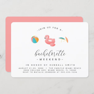 Invitation Flamant rose Flottant Pool Party Bachelorette Week