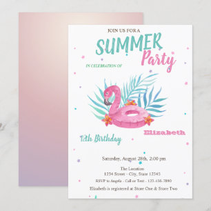 Invitation Flamant rose Flotté été fête d'anniversaire
