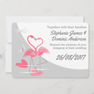 Invitation Flamant rose Love Large Lune texte double face
