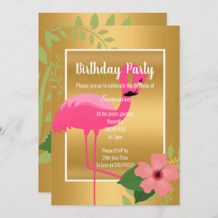 INVITATION FLAMANT ROSE LUMINEUX HIBISCUS NOIR OR BLANC