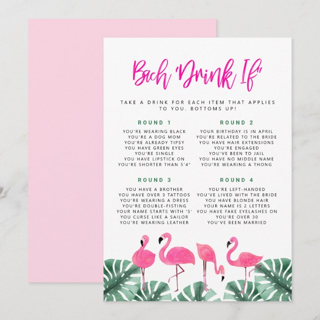 Invitation Flamant rose OAKLEY Hot Rose Bachelorette Boire Si (Devant / Derrière)