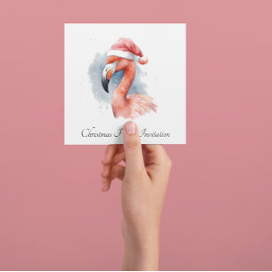 Invitation Flamant rose père Noël Snowbird, personnalisé