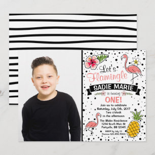 Invitation Flamant rose Pinapple Doodle Anniversaire Photo In