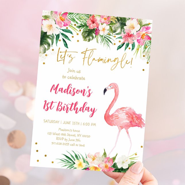 Invitation Flamant rose Pink Gold Premier anniversaire (Créateur téléchargé)