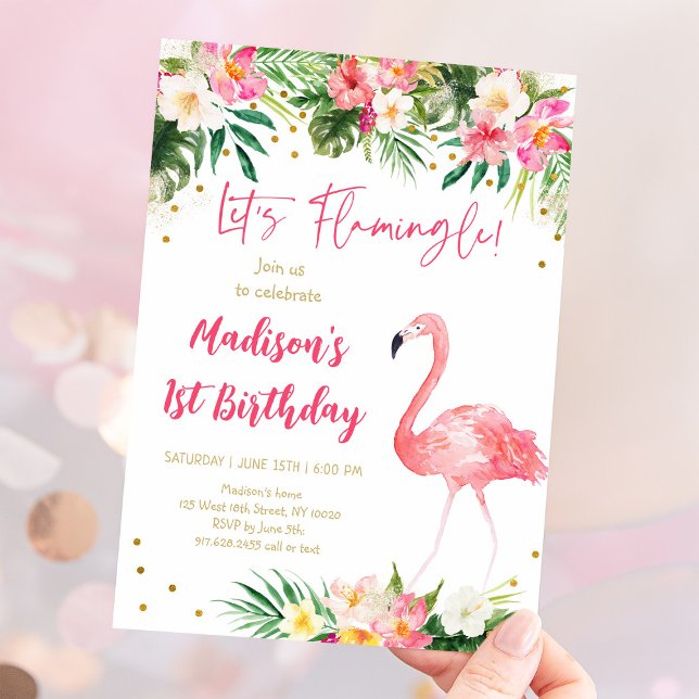 Invitation Flamant rose Pink Gold Premier anniversaire (Créateur téléchargé)