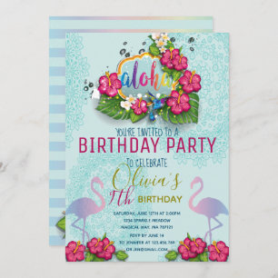 Invitation Flamant rose Pool Fête Anniversaire Tropical Invit