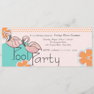 Invitation Flamant rose Pool Party