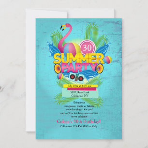 Invitation flamant rose pour fête d'été