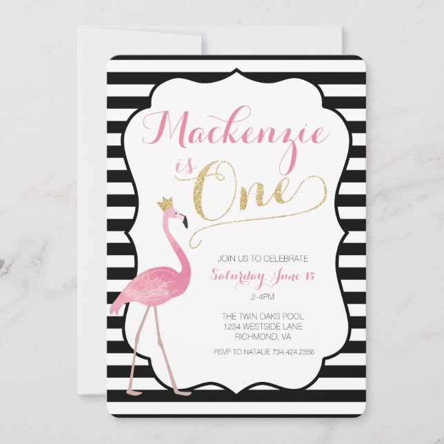 Invitation Flamant rose Premier anniversaire (Devant)