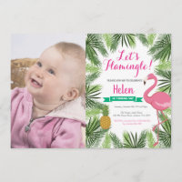Invitation Flamant rose Premier anniversaire Fille