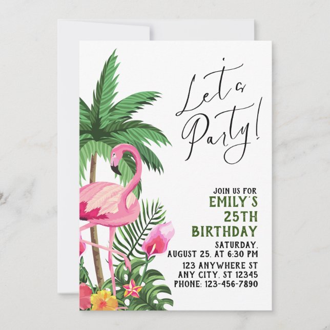 Invitation Flamant rose rose (Devant)