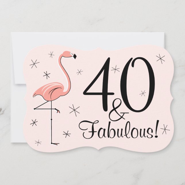 Invitation Flamant rose rose '40 et fabuleux' (Devant)