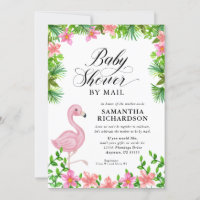 Flamant rose rose Baby shower de script tropical p