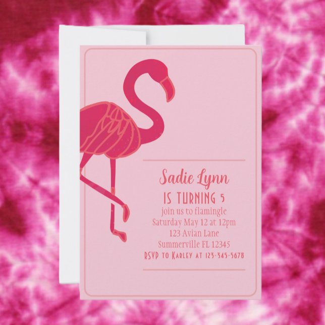 Invitation Flamant rose rose chaud simple Anniversaire (Créateur téléchargé)