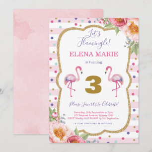 Invitation Flamant rose rose Fête Tropicale Confetti