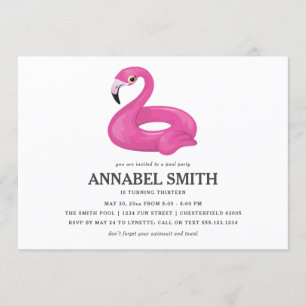 Invitation Flamant rose rose Flotte fête d'anniversaire