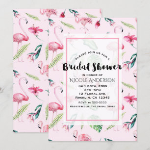 Invitation Flamant rose rose Hibiscus tropical