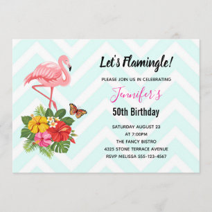 Invitation Flamant rose rose & Hibiscus Tropical Fancy Annive