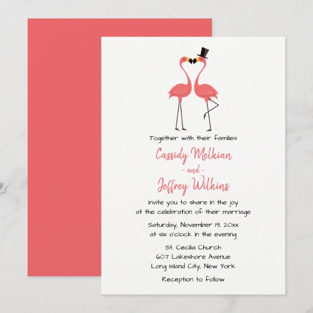 Invitation Flamant rose rose Mariage Tropical Summer Beach (Devant / Derrière)