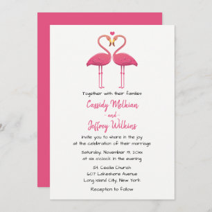 Invitation Flamant rose rose Mariage Tropical Summer Beach