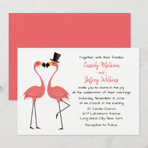 Invitation Flamant rose rose Mariage Tropical Summer Beach