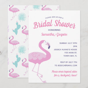 Invitation Flamant rose rose mignon Fête des mariées tropical