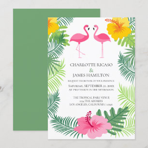 Invitation Flamant rose rose personnalisé Mariage tropical