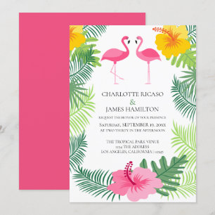 Invitation Flamant rose rose personnalisé Mariage tropical