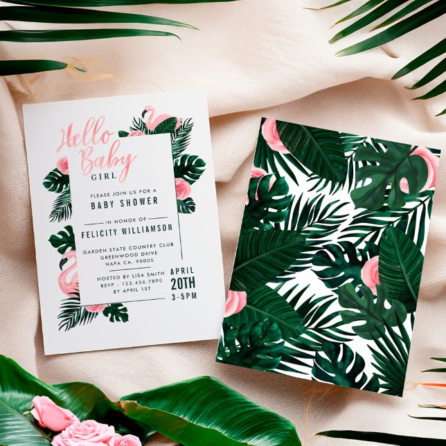 Invitation Flamant rose Rose rose tropical Baby shower Invita (Tropical Pink Flamingo Rose Baby Shower Invitation)