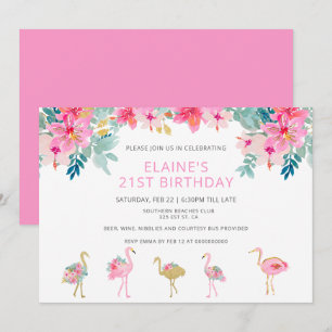 Invitation Flamant rose rose tropical fête d'anniversaire