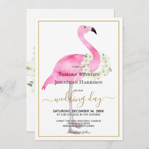 Invitation Flamant rose rose tropical Magnolias Beach Mariage