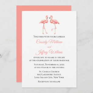 Invitation Flamant rose rose Tropical Mariage mignon Plage d'