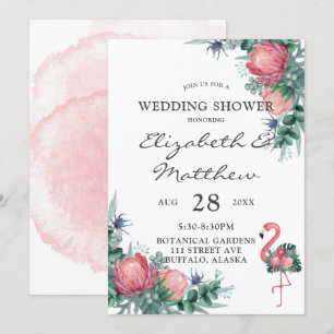Invitation Flamant rose rose tropical Wedding shower de pivoi