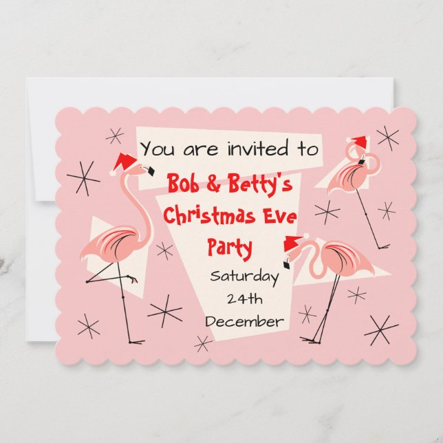 Invitation Flamant rose Santas Pink pétoncle horizontal (Devant)