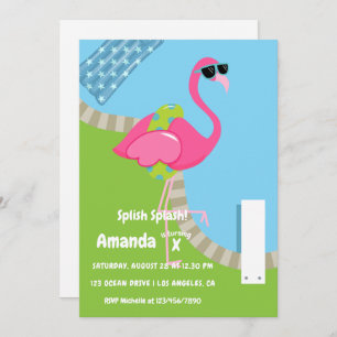 Invitation Flamant rose Summer Splish Splash Anniversaire de