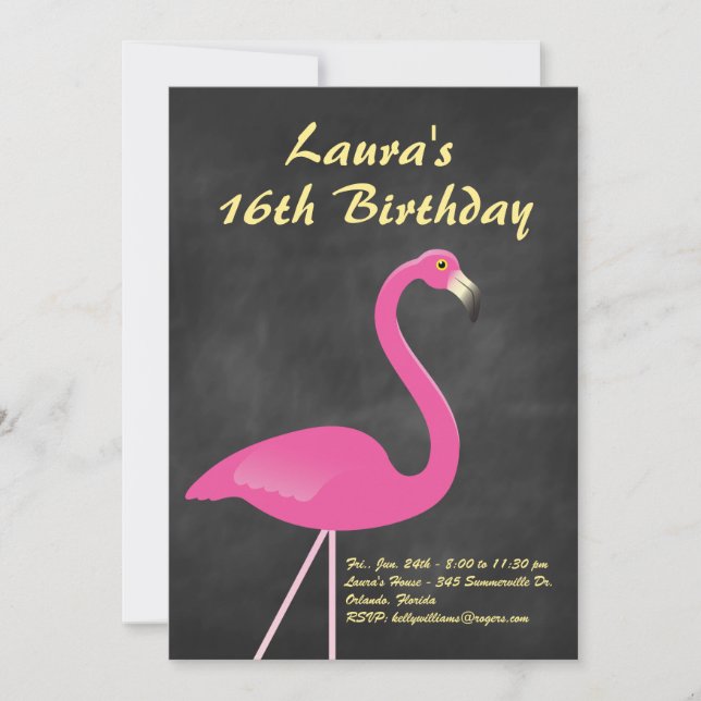 Invitation Flamant rose Sweet 16 Anniversaire - tableau noir (Devant)