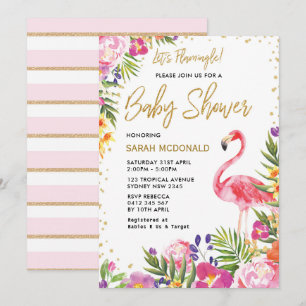 Invitation Flamant rose tropical Baby shower Floral Invitatio